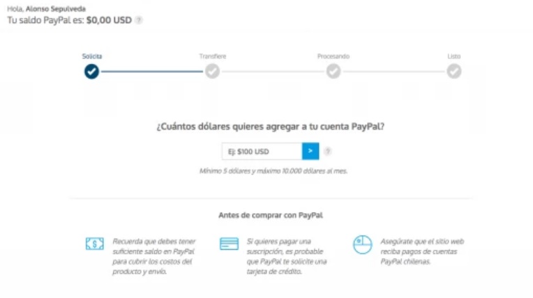 agregar dólares a PayPal con BancoEstado