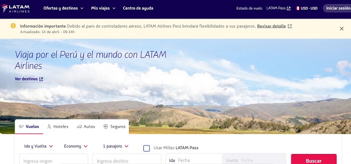 Ingresa al sitio web de LATAM